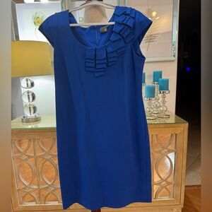 NWOT Taylor Royal Blue Midi Dress with Ruffle Accent